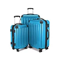 hauptstadtkoffer - alex – set de 3 pièces (55 cm, 65 cm, 75 cm), valises rigide, trolleys, 4 rudeas, bleu cyan