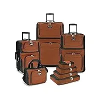 traveler's choice amsterdam lot de 8 valises, orange, 8-piece set (15/21/25/29/packing cubes), bagage vertical extensible amsterdam