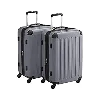 hauptstadtkoffer - alex lot de 2 valises rigides brillantes tsa, 65 cm, 74 litres, argent, argenté, 65 cm, set de valises