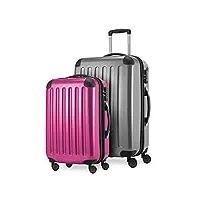 hauptstadtkoffer - alex - lot de 2 valises rigides brillantes - valise moyenne 65 cm + bagage à main 55 cm, 74 + 42 litres, tsa, argenté/magenta, 65 cm, ensemble de valises