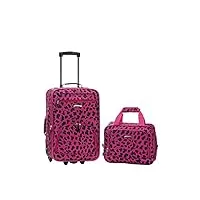 rockland ensemble de valises verticales fashion softside, léopard magenta., 2-piece set (14/19), sac à dos enfant