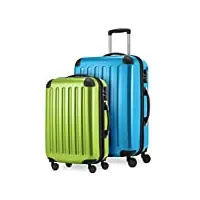 hauptstadtkoffer - alex - lot de 2 valises rigides brillantes - valise moyenne 65 cm + bagage à main 55 cm - 74 + 42 litres - tsa - bleu cyan/vert pomme, bleu cyan/vert pomme, 65 cm, ensemble de