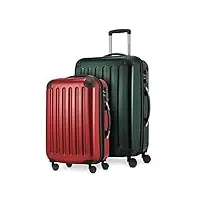 hauptstadtkoffer - alex - lot de 2 valises rigides brillantes - valise moyenne 65 cm + bagage à main 55 cm, 74 + 42 litres, tsa, vert forêt/rouge, 65 cm, ensemble de valises