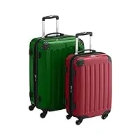 hauptstadtkoffer - alex - lot de 2 valises rigides brillantes - valise moyenne 65 cm + bagage à main 55 cm, 74 + 42 litres, tsa, vert-rouge, 65 cm, ensemble de valises
