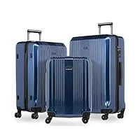 fergÉ set 3 valises rigides à 4 roulettes cannes ensemble de bagages trolley voyage bleu