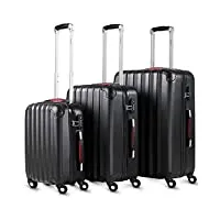 monzana® lot de 3 valises rigides noir m/l/xl 4 roues 360° poignée télescopique cadenas à combinaison valise à roulettes