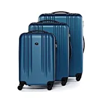 fergÉ set de 3 valises rigides à 4 roulettes marseille | lot de 3 - trolley voyage |ensemble de bagages bleu
