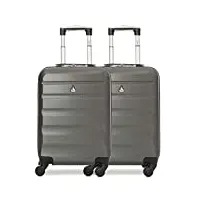 aerolite abs bagage cabine bagage à main valise rigide légere à 4 roulettes, pour ryanair, easyjet, air france et plus, set de 2 valises, gris foncé