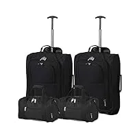 5 cities set of 2 ryanair cabin approved main & second hand luggage - carry on both bagage cabine, 54 cm, 42 liters, noir (black)