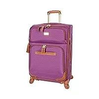 steve madden collection de bagages de designer – sac souple extensible de 61 cm – valise à carreaux légère et durable de taille moyenne avec 4 roulettes pivotantes, violet, 60,9 cm