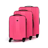 fergÉ set de 3 valises rigides à 4 roulettes marseille | lot de 3 - trolley voyage |ensemble de bagages pink