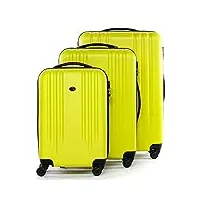 fergÉ marseille lot de 3 valises trolley rigides avec 4 roulettes, 100 % abs, dont bagage à main de 55 cm, jaune, 3er set, set de bagage