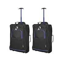 set de deux bagage à main valise à roulettes bagage de cabine (2 x noir/bleu)