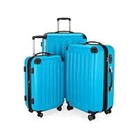 hauptstadtkoffer - spree - set de 3 valises, bagages rigides, abs, tsa, extensible, extra léger, 4 roues, (s m & l), bleu cyan