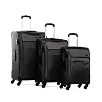fergÉ set 3 valises voyage en toile calais bagages douce trois pc 4 roues trolley 4 roulettes pivotantes noir