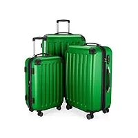hauptstadtkoffer - spree - set de 3 valises, bagages rigides, abs, tsa, extensible, extra léger, 4 roues, (s m & l), vert