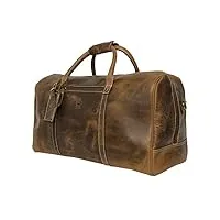 rustic town sac de voyage cuir véritable grand 51 cm fourre-tout besace week-end sac sport bagages cabine à main (marron)