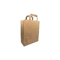 univers graphique 250 petits sacs papier marron écru à poignées plates 28 cm x 22 x 10 cm cabas boutique élégant solide renforcé pour sac vente à emporter boutique, sac cadeau pour petit article