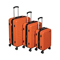 amazon basics valise de voyage à roulettes pivotantes, orange brûlé, lot de 3 valises (55 cm, 68 cm, 78 cm)