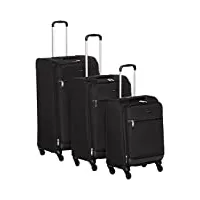 amazon basics lot de 3 valises souples à roulettes pivotantes, 54 cm, 64 cm, 79 cm, noir