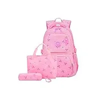 mcuilee École sac à dos/3pcs enfants sac à sac à dos scolaire pour les filles+ sac d’Épaule+crayon sacs (rose)