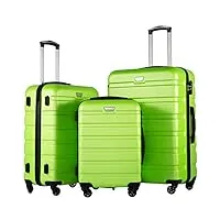coolife lot de 3 valises légères à coque rigide avec serrure tsa, vert pomme, 3 piece set(20in24in28in), valise centrale rigide extensible avec roulettes pivotantes