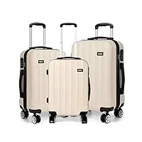 kono koffer-set trolley-set 3tlg. hartschalenkoffer mit 4 zwillingsrollen trolley koffer mit schloss pc, ensemble beige., 20"+24"+28", ensemble de valises