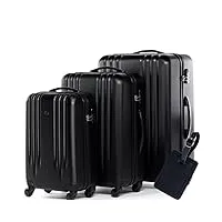 fergÉ set 3 valises rigide léger + une étiquette de bagage marseille ensemble de bagages trolley voyage noir