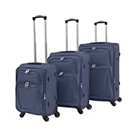 vidaxl jeu de valises souples 3 pcs bleu marine ensemble coffres bagage voyage
