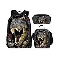 showudesigns sac à dos d'école pour enfants avec poche pour bouteille motif animal mignon, cool dinosaur set 2 (multicolore) - mit110628