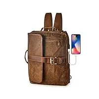 sac à dos pour ordinateur portable convertible en toile cirée imperméable vintage hommes femmes (marron)