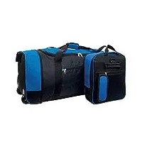in sac de voyage pliable avec roues en plastique. utilisation comme sac à bagages léger, valise ou sac à dos. idéal pour les voyages, le sport et l'équipement., noir/bleu, grand sac fourre-tout à