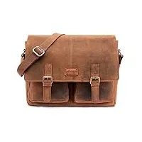 leabags sac à bandoulière pour hommes et femmes | sac ordinateur portable en cuir véritable jusqu'à 15 pouces | sac messager avec sangle d'Épaule | sac de travail, d'enseignant | fox