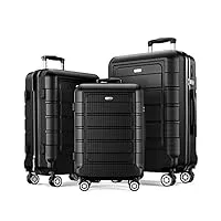 showkoo set de 3 valise rigide de voyage abs+pc extensible légère durable trolley sets de bagages cabine avec 4 roulettes silencieuses à 360° et serrure tsa (m l xl-noir)