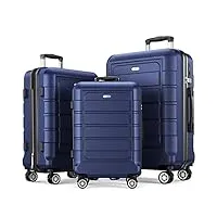 showkoo set de 3 valise rigide de voyage abs+pc extensible légère durable trolley sets de bagages cabine avec 4 roulettes silencieuses à 360° et serrure tsa (m l xl-bleu profond)