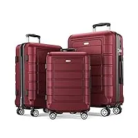 showkoo set de 3 valise rigide de voyage abs+pc extensible légère durable trolley sets de bagages cabine avec 4 roulettes silencieuses à 360° et serrure tsa (m l xl-vin rouge)