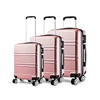 kono set 3 valises voyage rigide léger ensemble de bagages trois pc 4 roues trolley 360 degrés bagage cabine (nue)