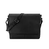 leabags sac bandoulière pour hommes et femmes | sac ordinateur portable en cuir véritable 14" | sac messager avec bandoulière | sac à main | sac de travail | sac de transport | nature noir