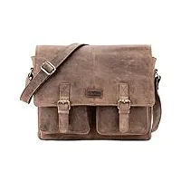 leabags sac à bandoulière pour hommes et femmes | sac ordinateur portable en cuir véritable jusqu'à 15 pouces | sac messager avec sangle d'Épaule | sac de travail, d'enseignant | vintage gris-brun