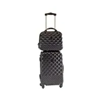 camomilla set de bagages, set de valises, trolley de voyage (40 lt.) + vanity case (15 lt.), matériel rigide, roues pivotantes, serrure à combinaison, couleur noir