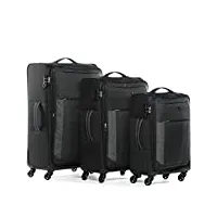fergÉ set 3 valises voyage en toile extensible saint-tropez bagages douce trois pc 4 roues trolley 4 roulettes pivotantes noir