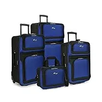 u.s. traveler new yorker lot de 4 valises gris argenté, bleu, 4-piece set (15/21/25/29), new yorker ensemble de valises à roulettes légères et extensibles