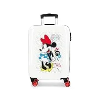 disney minnie enjoy the day valise trolley cabine blanc 40x55x20 cms rigide abs serrure à combinaison 34l 2,8kgs 4 roues doubles bagage à main, rouge/blanc