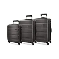 roll road flex set de bagages gris 55/65/75 cms rigide abs serrure à combinaison 182l 4 roues bagage à main