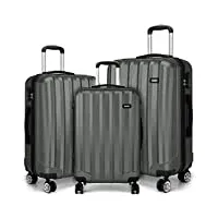kono ensemble de 3 valises à la mode en abs léger, avec mallette de transport rigide, avec 4 roulettes gris