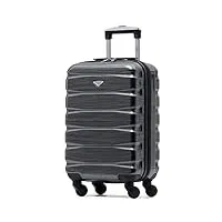 flight knight abs valise cabine compatible avec air france, hop! easyjet, ryanair et bien d'autres! bagage a main legere sac cabine avec 4 roues - 55x35x20cm gris/noir brillant