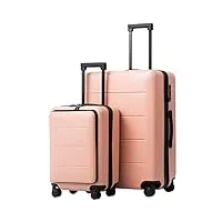 coolife valise à roulettes en abs + pc avec compartiment de poche, sac de week-end, rose sakura, 2-piece set, classique