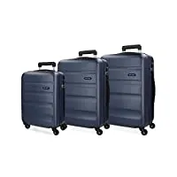 roll road flex set de bagages bleu 55/65/75 cms rigide abs serrure à combinaison 182l 4 roues bagage à main