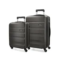 roll road flex set de bagages gris 55/65 cms rigide abs serrure à combinaison 91l 4 roues bagage à main