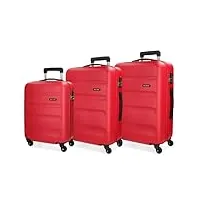 roll road flex set de bagages rouge 55/65/75 cms rigide abs serrure à combinaison 182l 4 roues bagage à main